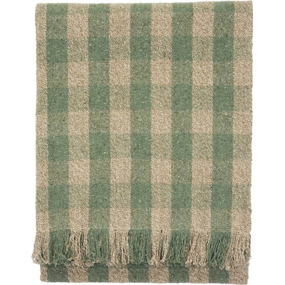 MADAM STOLTZ Přehoz z recyklované bavlny Checked Green 125 × 175 cm, zelená barva, textil