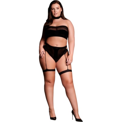 Le Désir Ananke XII Three Piece with Choker, Bandeau Top and Pantie with Garters Black