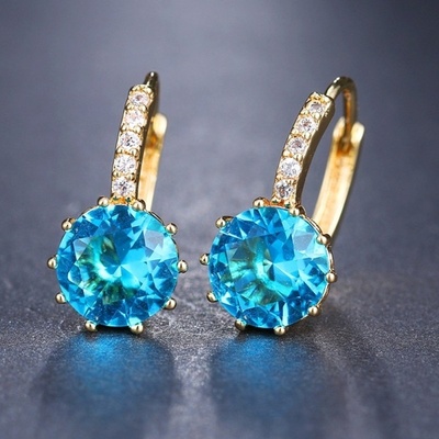 Sisi Jewelry náušnice Swarovski Elements Bernadette Topaz Gold E1138-ET-405J Světle modrá
