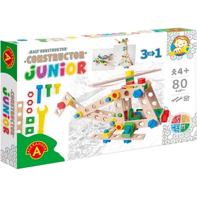 Alexander Toys Дървен конструктор Alexander, 80 части, 3 в 1 - Хеликоптер (AL2824)