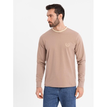 Ombre Clothing Мъжка памучна тениска с дълъг ръкав, U-образно райе деколте и бродерия Ombre Clothing Ombre Clothing | Kafyav | МЪЖЕ | S