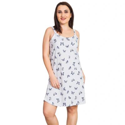 Памучна макси нощница в светлосиво с пеперуди