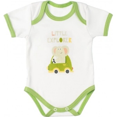 MBaby Bavlněné body s krátkým rukávem Slůně Little Explorer bílo zelené