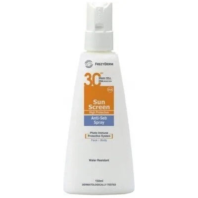 Frezyderm Слънцезащитен лосион за лице и тяло, водоустойчив. за мазна кожа , Frezyderm Sunscreen Anti-Seb Spray SPF30 150ml