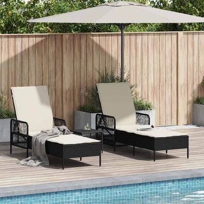 vidaXL Шезлонг 3 pcs Черно и кремаво бяло 55 x 200 x 92 см полиратан (365432)