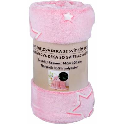 Vesna Deka mikroflanel srdíčka a hvězdy růžová se svítícím efektem 140x200