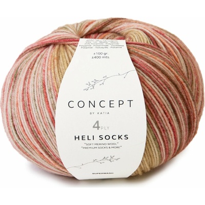 HELI SOCKS Katia Farby HELI SOCKS: 301 camel-khaki-červená