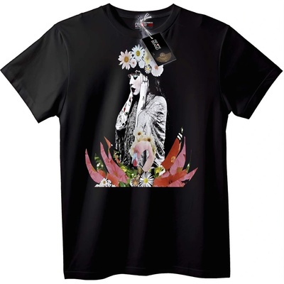 NOONEBRAND Тениска Бохо Цветно Изкуство - XS, Black