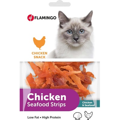 Flamingo Chick`n Snack Soft Strips - Вкусно лакомство за котки, меки ленти с пилешко месо и морски дарове, 85 гр