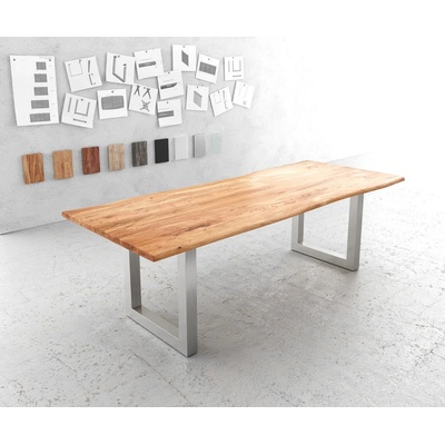 DELIFE Edge 160 x 90 cm akácie přírodní nerezová ocel široký Live-Edge