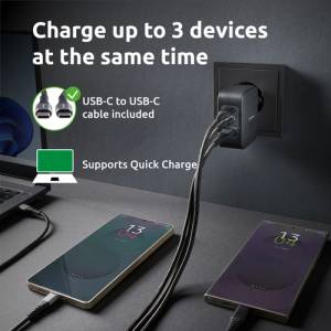 Intenso W100ACC GaN зарядно 2xUSB-C/USB-A 100W + кабел C520C (7810010)