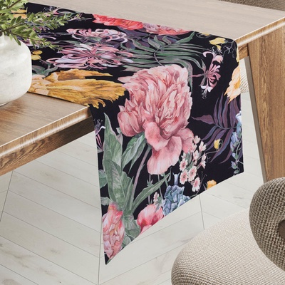 Biante Sametový běhoun Tamara TMR-019 Zahradní květy na černém 45x140 cm