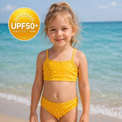 Swim Essentials : Бански от две части с къдрички с размери от 0 до 6 години "Orange Hearts (SWE-2020SE541)
