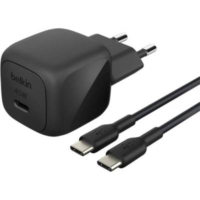Belkin BOOSTCHARGE мрежово зарядно устройство с Type-C конектор, 45 W, PD бързо зареждане 3.0 + кабел Type-C, ЧЕРНО WCA013KQ1MBK-B6 (WCA013KQ1MBK-B6)
