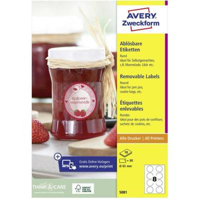 Avery-Zweckform 5081 Ø 65 mm papier biela 80 ks premiestniteľné univerzálne etikety; 5081