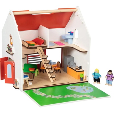 Goki Prenosný drevený domček Eco House s doplnkami