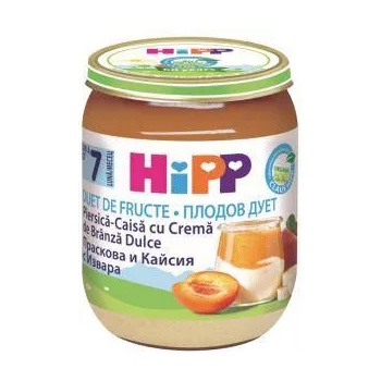 HiPP Био плодово пюре Hipp Fruit Duet - Праскова, кайсия и извара, 160гр