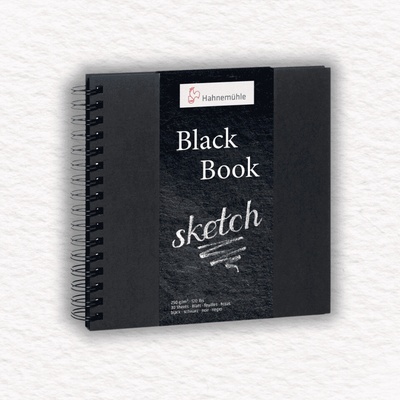 Hahnemühle Black book skicák ŠPIRÁLOVÁ VÄZBA 250 GR/M2 30 LISTOV/60 STRÁN 23,5x23,5 CM