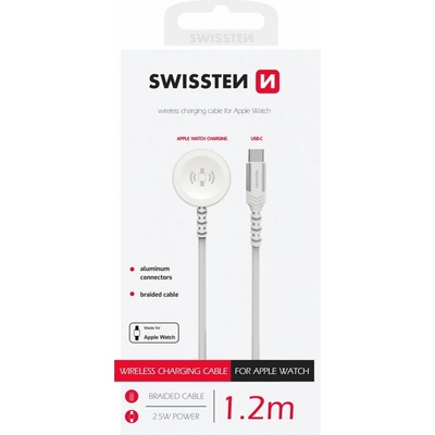 Swissten 22065502 OPLETENÝ MAGNETICKÝ PRO APPLE WATCH KOVOVÝ, USB-C, 1,2m, bílý