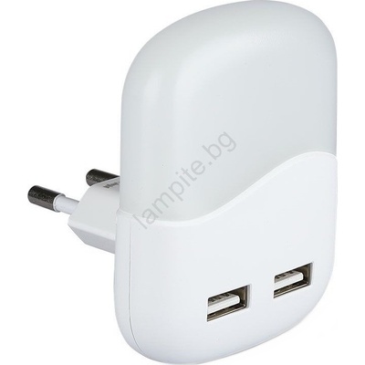 V-TAC LED Нощна лампа за контакт със сензор за здрач 2xUSB LED/0, 45W/230V 3000K (VT2083)