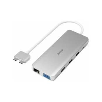 Hama USB хъб Hama Connect2Mac, USB 3.2 Gen 1, 12 порта, HDMI, RJ45, SD, MicroSD, 3.5 mm, Multiport за Apple MacBook Air Pro, Сребрист, HAMA-200133