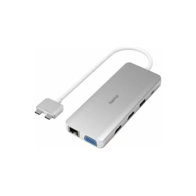 Hama USB хъб Hama Connect2Mac, USB 3.2 Gen 1, 12 порта, HDMI, RJ45, SD, MicroSD, 3.5 mm, Multiport за Apple MacBook Air Pro, Сребрист, HAMA-200133