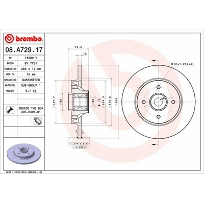 BREMBO brzdový kotúč 08.A729.17, sada 2 ks