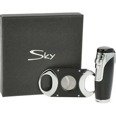 Sada pro kuřáky doutníků Sky, zapalovač, vyštípávač, černostříbrná