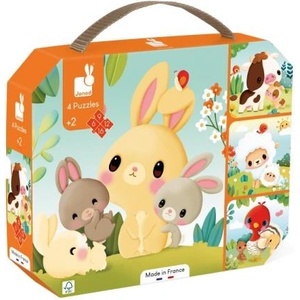 Janod Farm Puzzle в куфарче 4в1 Ферма животни 6-9-12-16 бр (J03319)