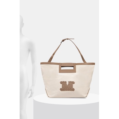 Max Mara Beachwear Плажна чанта дамска от памук ECRU (2616511039600)