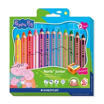 STAEDTLER Комплект цветни моливи, шестоъгълни, джъмбо, STAEDTLER Noris junior 140", прасето Пепа, 12 цвята (140 C12 L1)
