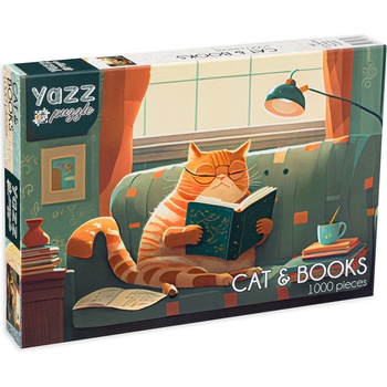 Yazz Пъзел Yazz Puzzle от 1000 части - Котка и книги (3827)