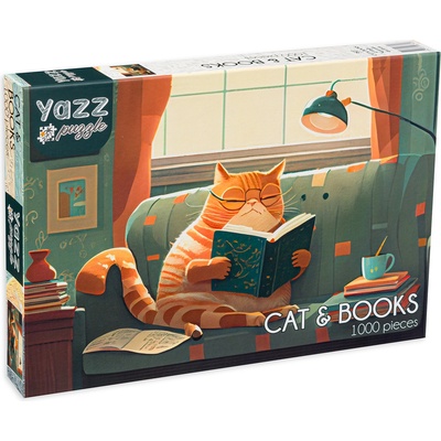Yazz Пъзел Yazz Puzzle от 1000 части - Котка и книги (3827)