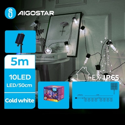 Aigostar - соларна LED гирлянда 10xLED/8 функции 6, 5m IP65 студено бяла (AI1195)