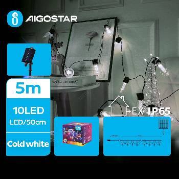 Aigostar - LED соларна коледна верига 10 LED, 8 функции, 6, 5м, IP65, студена бял (AI1195)