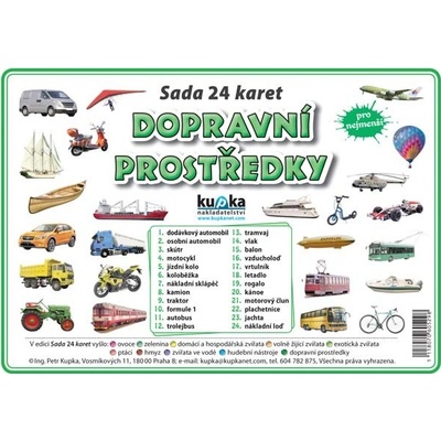 Sada 24 karet Dopravní prostředky