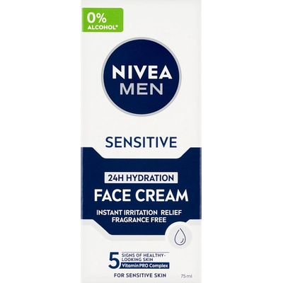 Nivea Men Sensitive 24H Hydration Face Cream zklidňující a hydratující pleťový krém bez parfemace 75 ml