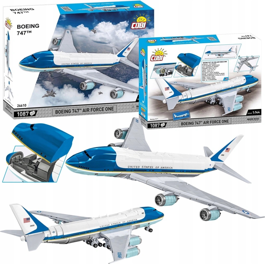 COBI – Boeing 747 Air Force One – 1087 Pièces – échelle 1:144 – Turbines Mobiles – Impression Directe, Sans Autocollants – Dès 9 Ans