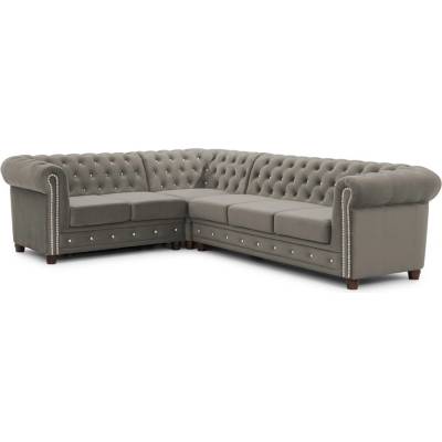 ROPEZ Сив кадифен разтегателен ъглов диван (ляв ъгъл L форма) York Blik - Ropez (York Blink 2+E+3 z f.spania Riviera 91 ( Davis ) l. srebrne, nogi brąz)