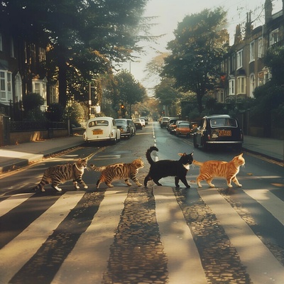 autor Plagát, Obraz - Abbey Road Cats, 40 × 40 cm