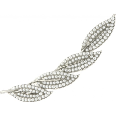 Biju brož lístky vyskládané perličkami stříbrná 9001535