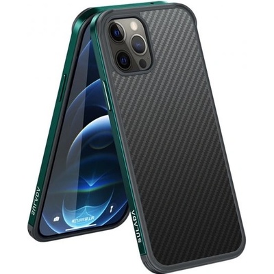 SULADA s textúrou karbónových vlákien a ochranným rámčekom iPhone 12 Pro Max - tmavozelené