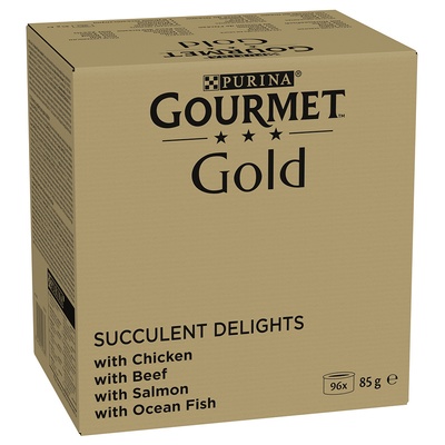 Gourmet 96х85г Succulents Delight Gourmet Gold, консервирата храна за котки - пиле, морска риба, говеждо, сьомга