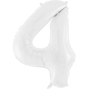 PartyDeco Фолиев балон за рожден ден, число 4 - бял, 86 см