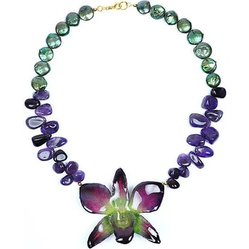 Dannyra Колие с естествена орхидея, перли и аметист Magic Orchid Dannyra Jewels