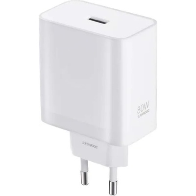 OnePlus GaN SUPERVOOC Fast Wall Charger 80W USB-A - захранване за ел. мрежа за лаптопи, смартфони и таблети с USB-A изход с технология за бързо зареждане (бял)
