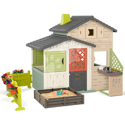 Smoby Domček Priateľov so záhradkou a pieskoviskom Friends Evo Playhouse Life rozšíriteľný v natur hnedých farbách