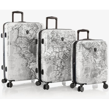 HEYS Комплект от три щампосани пътни куфара в бяло Heys Journey 3G S, M, L Black/White Map Heys | Byal | МЪЖЕ | ЕДИН РАЗМЕР