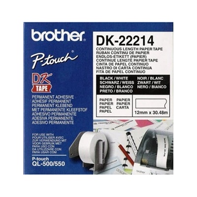 Papírová role Brother DK22214, 12mm x 30.48m, bílá, 1 ks, pro tiskárny štítků QL