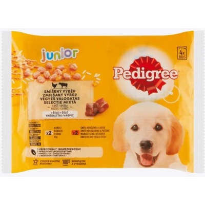 Pedigree Junior Kuřecí a krůtí maso v želé 4 x 100 g